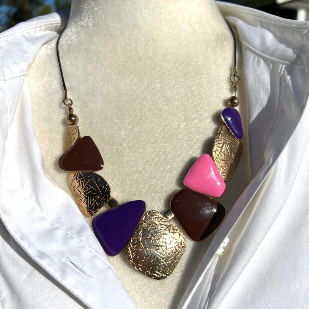 Multicolor Enamel Statement Necklace - image 1
